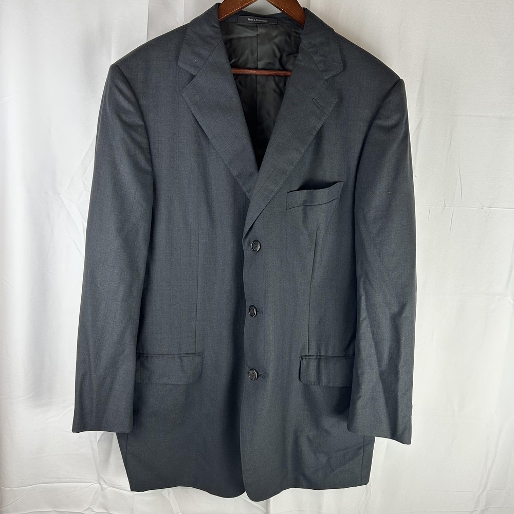 Ermenegildo Zegna Suit Jacket Mens 44 Gray Pinstripe Su Misura Made Switzerland